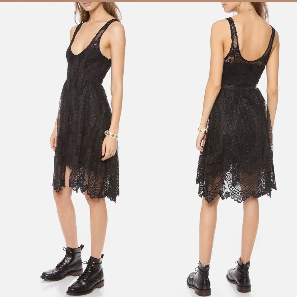 Women Free People Kristal Metallic Lace Fit & Flare Casual Dress in Black Size 4